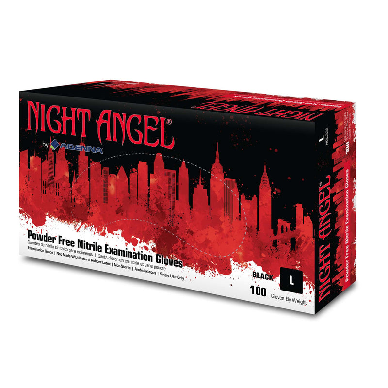 Night Angel Black Nitrile Gloves Powder Free by Adenna - Box of 100