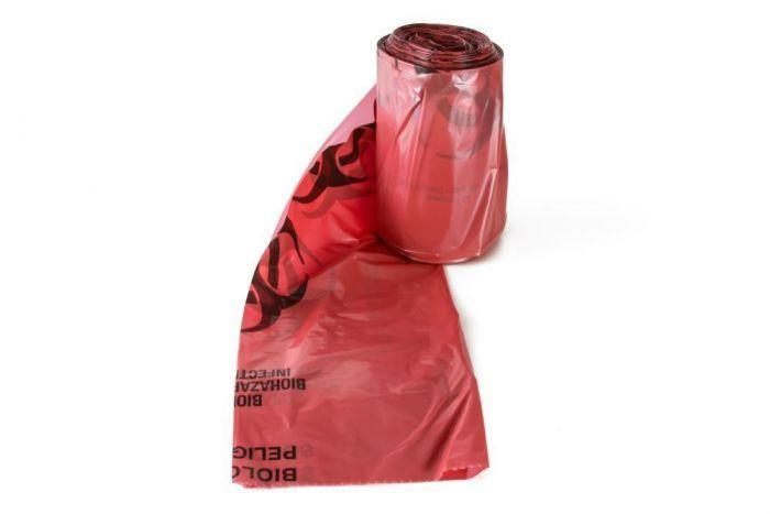 Biohazard Red 10-15 Gallon Capacity Bags - Roll of 25 Bags